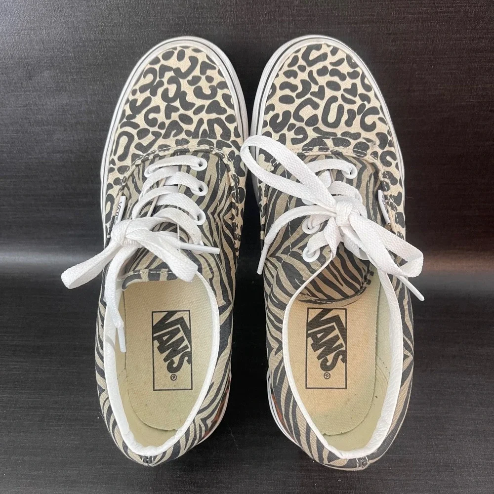 Vans Era Sneakers Womens 6.5 Tan Safari Animal Print Leopard Zebra Low Top Shoes
